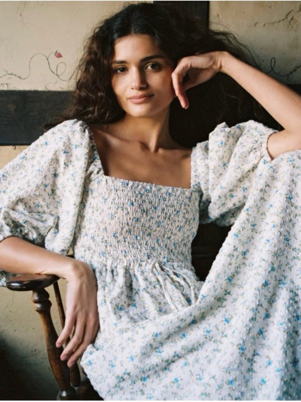Christy Dawn Katrina Dress in White & Blue Floral